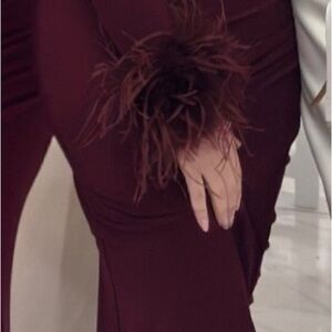 London Women's Feather-Trim Maroon Prom Dress